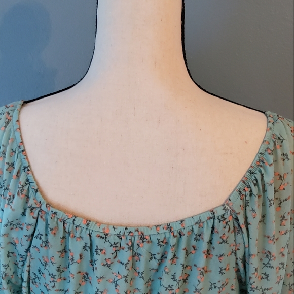 Willow & Root NWT LS Woman's Ruffle Semi-Sheer Blue Floral Top Small Resin Ring - Picture 6 of 12